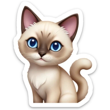Cinematic Cute Siamese Cat Portrait Emoji, slender body, soft cream-colored fur with rich dark points on the ears, face, paws, and tail, big, sparkling sapphire-blue eyes, Simplified yet irresistibly adorable features, highly detailed, glowing with a warm, cozy glow, high shine, curious yet calm, stylized with a touch of whimsy, bright and endearing, soft glowing outline, capturing the essence of a mischievous yet lazy and loveable kitty, so cuddly it feels like it could waddle right out of the screen for a snuggle! sticker