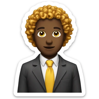 Curly headed Man with yellow tie holding a cat sticker