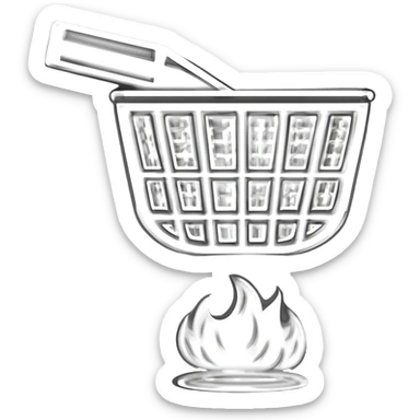 Icono de un estufa industrial con canasta de freir papas que tenga un mango arriba y llama estilizada debajo, que sea icono en blanco, estilo outline, sticker