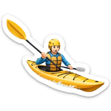 An icon showing a close-up of a kayak gliding over rippling water, with a double-bladed paddle in motion and splashes around. The sleek shape of the boat and dynamic strokes highlight the speed and precision of kayaking. Transparent background emphasizes the energy of the sport. sticker