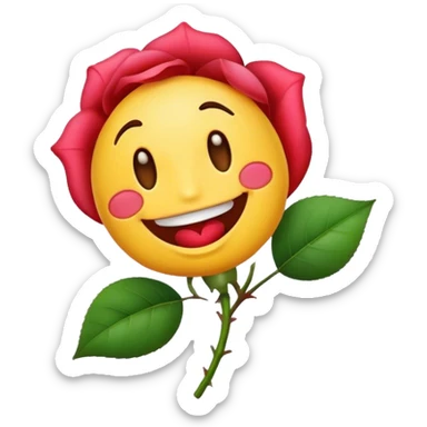 A smile emoji has a rose in his mouth sticker