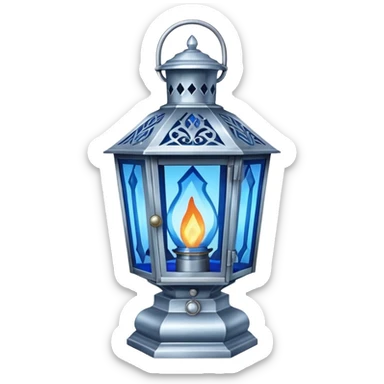 Silver diamond-shaped old antique lantern lamp with a blue flame inside it  sticker