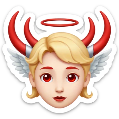 angel emoji with red crooked halo and red horns sticker