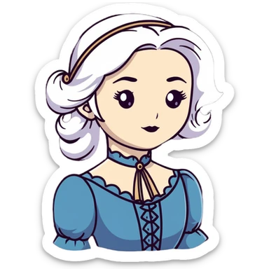 Victorian woman with white hair and starstruck eyes, elegant period dress sticker