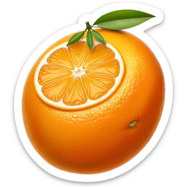 small oval citrus fruit with smooth glossy orange skin, whole and halved to show juicy segments and tiny seeds, firm slightly dimpled texture, miniature scale, no leaves or extras, soft lighting, subtle shadows, emoji scale sticker