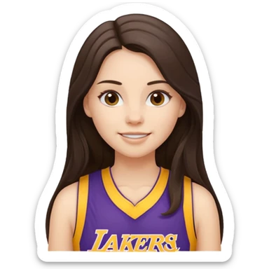 white happy long haired brunette girl in Laker's jersey sticker