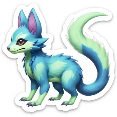 Realistic Sharp mossy elemental detailed Colorful translucent luminescent glowing Trico-Noibat-batty-Sergal-Furret-Ferret-Wolverine-Vernid-furry-fursona-fusion-Fakemon-animal-hybrid-creature, full body sticker