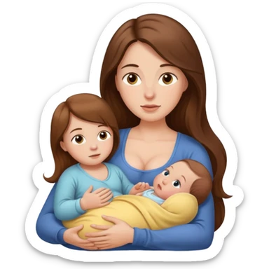 "Woman with long brown hair and fair skin breastfeeding a baby."
 sticker