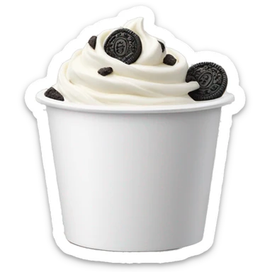 Vanilla mixed with Oreo chunks frozen yogurt in a white cup sticker