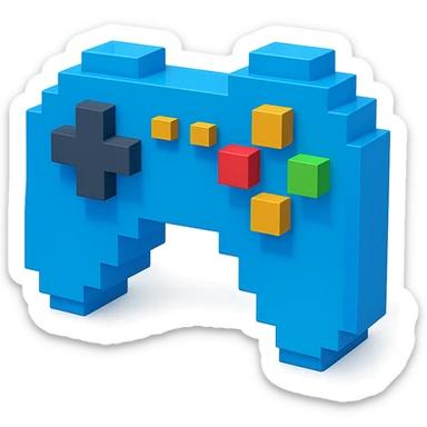 game controller, voxel style, 3D cubic form, blue color sticker