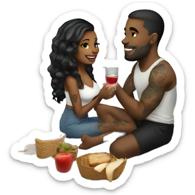 Romantic picnic date for beautiful tattooed couple sticker