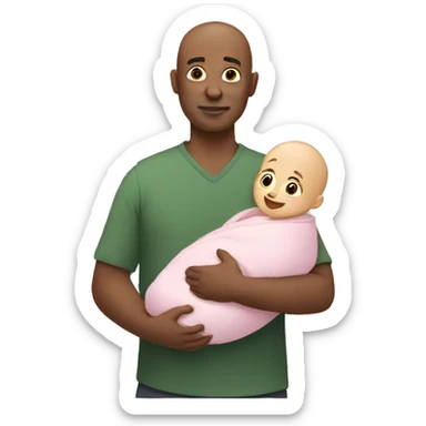 bald man with baby in his arms sticker