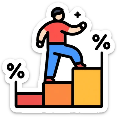 person climbing steps with increasing percentage signs sticker