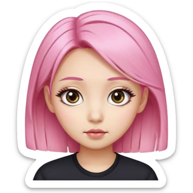 An Asian girl with pink-blonde hair, big eyes, thick eyebrows, and long eyelashes; only her head... sticker