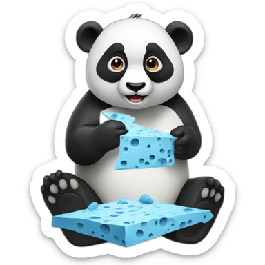 Panda bear eating blue cheese sticker
