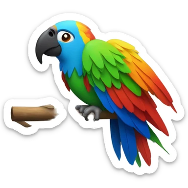 The image features a colorful parrot with blue, green, yellow, red, and orange feathers, perched on a wooden stick, against a black background.






 sticker