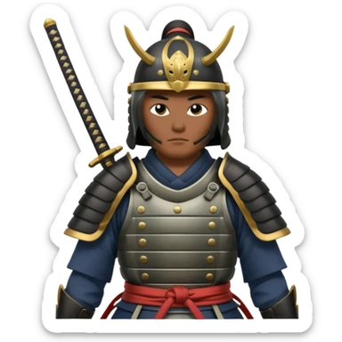 samurai lord, Armored noble with katana at side, kabuto helmet, stern posture. sticker