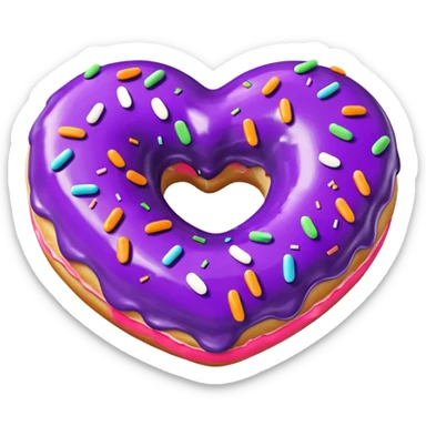 Realistic isolated heart shaped donut with purple color. sticker