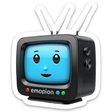 A simple 2d TV box facing the camera that has AI text. The TV has antennas on it. sticker