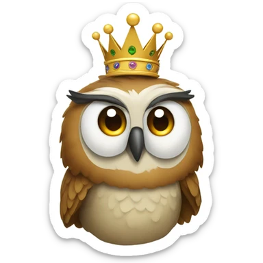 a funny owl with a crown on its head sticker