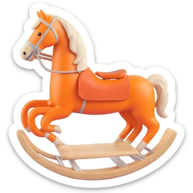 rocking horse, 3D style, driftwood rustic look, Hermès orange touch, minimal design, no text sticker