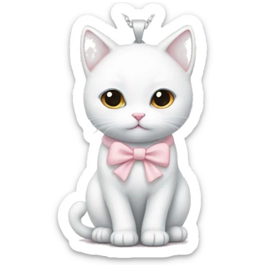 White cat with soft pink bow necklace and soft tones sticker