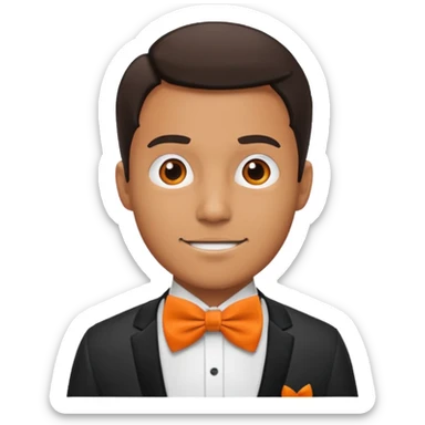 a bold man with orange bowtie sticker