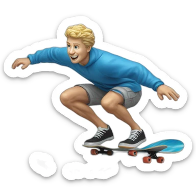 hyper real white dude surfing blue ocean wave on a skate board sticker