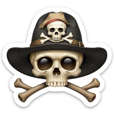 A skull and crossbones wearing a black wide brimmed traveler's hat. sticker
