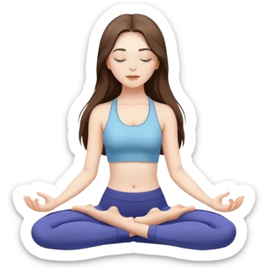 beautiful pale brunette girl with long hair doing yoga with eyes closed sticker