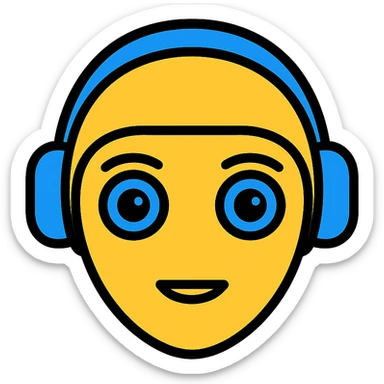 Arrange the AI emoji of blue-eyed robot to be more colorful and futuristic in atmosphere, with no background. sticker