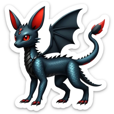 Sophisticated Modern Gothic Gloomy Futuristic Scaly Cyber-Salandit-Umbreon-Litten-Hybrid (Full body) sticker