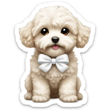 Cute baby dog Maltipoo with white bow sticker