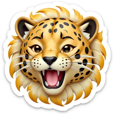 Cinematic Cute Yawning Jaguar Portrait Emoji, Head tilted slightly with a dramatic, wide-open yawn, showcasing a lithe, graceful build with distinctive rosette patterns and sleepy, half-closed eyes, Simplified yet irresistibly adorable features, highly detailed, glowing with a soft, cozy wild glow, high shine, relaxed yet expressive, stylized with a dash of whimsical feline charm, soft glowing outline, capturing the essence of a drowsy yet affectionate guardian that appears ready to stretch out for a nap! sticker