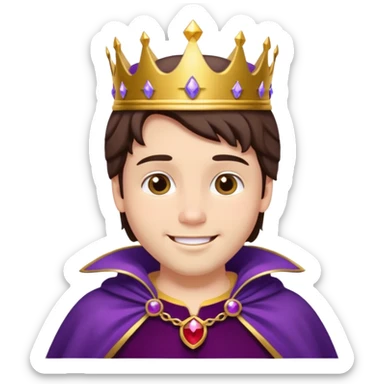 Snow White’s Prince Disney, smiling, wearing a purple cape, golden crown sticker