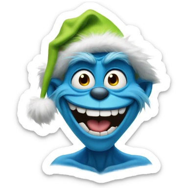 Blue grinch with a big smile sticker