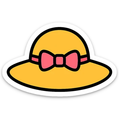 lady's hat with a pink bow icon in lineal color with black outlines sticker