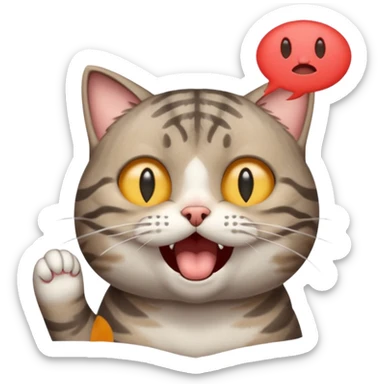 Cat meme, a gray tabby cat holding its head and screaming, with its eyes closed and mouth open, looking annoyed sticker