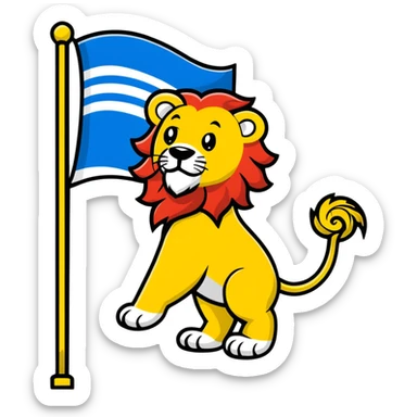 Flag of Zeeland with blue and white wavy stripes and a yellow lion sticker