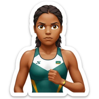 Cinematic Realistic portrait of Cathy Freeman, shown as an iconic Australian athlete with a focused, determined expression and modern athletic attire accented with subtle native motifs, rendered in dynamic, vibrant lighting sticker