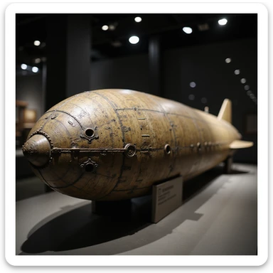 torpedo, detailed texture, realistic lighting, in a museum exhibit sticker