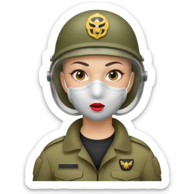 woman soldier with hair style wearing mouth mask sticker