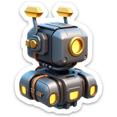 Clash of Clans aesthetic: Cinematic Playful 3D Isometric Jetpack Emoji, rendered in a 3D vector-style similar to standard emojis with minimal shading and bold, simplified shapes. A compact, distinct form with signature details, softly glowing with a futuristic sci-fi warfare charm. Simplified yet unmistakably iconic, highly detailed and consistent, glowing with a soft radiance and high shine. Stylized with a touch of high-tech brilliance and a soft glowing outline, capturing the essence of a beloved gaming relic with a friendly, playful manner! sticker