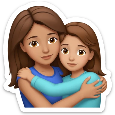 Hispanic mother and teen daughter brown hair hugging sticker