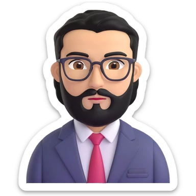 professional middle eastern businessman with medium length black beard, black hair, thick unibrow, tan skin, brown eyes, glasses, wearing a formal suit and tie sticker