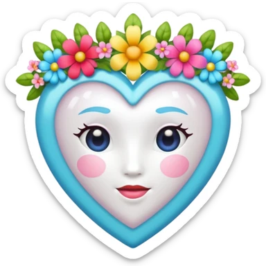 white heart with a floral crown sticker