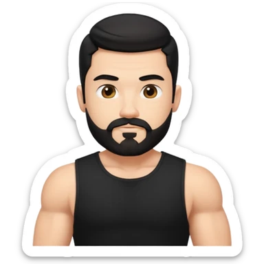 generate an ios genmoji of a fair guy with black wearing a sleevless black tshirt with big biceps and a goatee style beard sticker