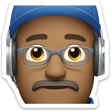 white man blue eyes with goatee and snapback, headphones on head sticker