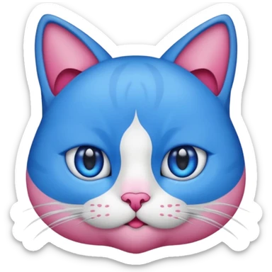 un emoji de lacara de un gato azul con rosa sorprendido sticker