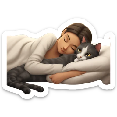 peaceful cat resting indoors with a beautiful girl  sticker